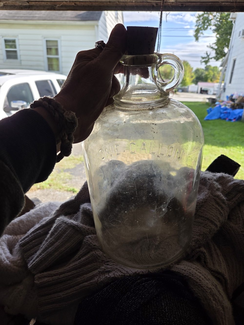 Clear Glass One-Gallon Jug with Cork Stopper Cottagecore Vintage 1950s